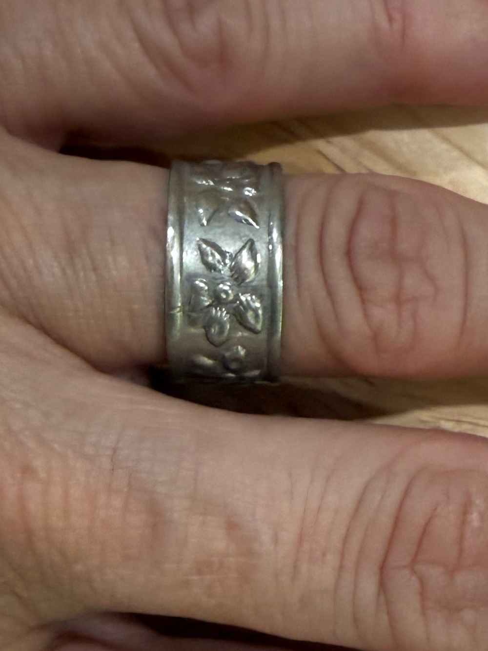 Sterling Silver Floral Band Ring - Silver